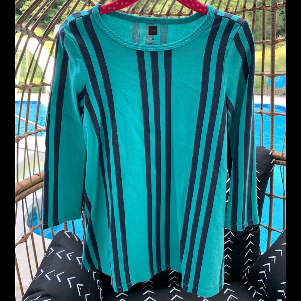 TEA COLLECTION STRIPED SWING DRESS TUNIC GREEN 3T 3 Y